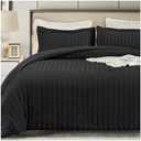 satisomnia Queen Comforter Set Black, Soft Seersucker Comforters Queen Size Bed, 3 Pieces Lightweight Down Alternative Bedding Comforter Full Sets All Season, Fluffy Comforter with 2 Shams 90x90 in