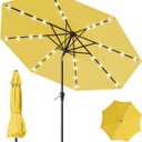 9FT Patio Umbrella with Solar Lights,Outdoor Market Umbrella with Tilt and Crank, LED Lighted Table Umbrella for Garden,Deck,Backyard,Pool,Beach(Yellow)