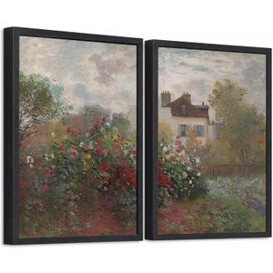 Vintage Impressionist Garden Framed Canvas Wall Art Set of 2 16×24 In, 16x24 Inches