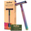 Bambaw Double Edge Safety Razor with 5 Safety Razor Blades, Women & Mens Safety Shaving Razor, Reusable Razor, Plastic Free  Rainbow
