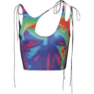 CAPE CLIQUE Y2K Tops Rave Outfits Sexy Tops for Women Party Club Night Halter Sleeveless 3D Body Print Summer Crop Tank Top (M)