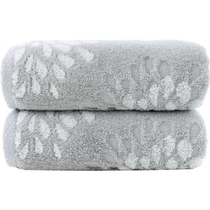 Pidada Hand Towels Set of 2 Hydrangea Floral Pattern 100% Cotton Absorbent Soft Decorative Towel for Bathroom (Light Grey)
