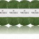NICEEC 4 Skeins Soft Baby Cotton Yarn, 4 Ply, DIY Craft, Fingering Weight, Blanket Yarn for Crochet & Knitting, Total 700yds/7.05oz - Warm Green