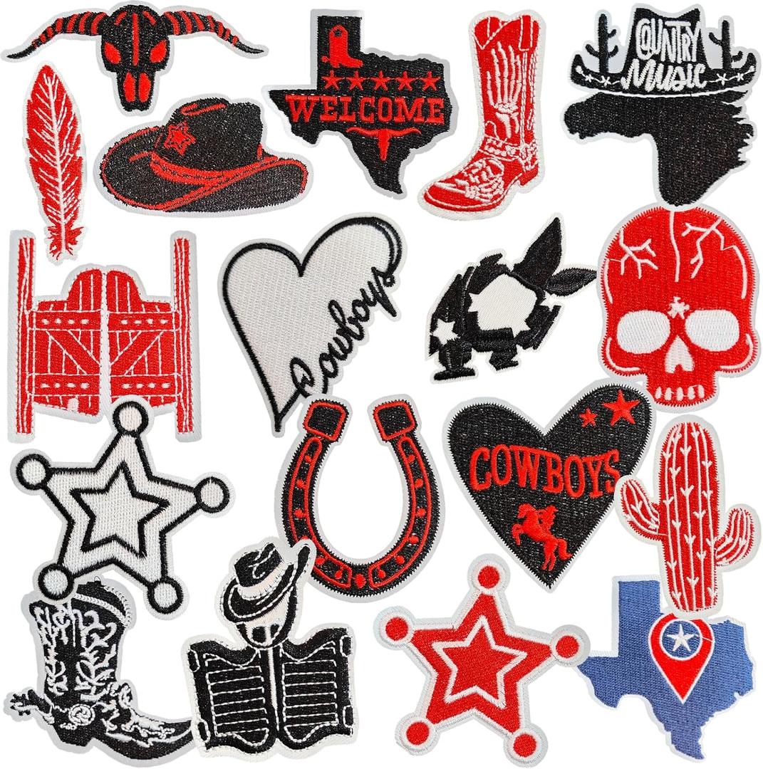 18Pcs Cowboy Iron On/Sew On Patches Embroidered Applique for Jackets Backpacks Jeans Clothes