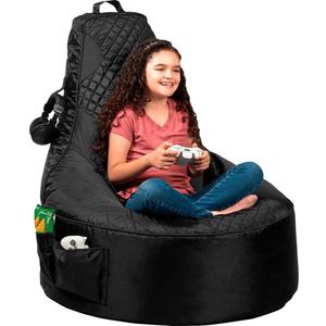 Throne Boss Gaming Bean Bag Chair for Kids [Cover ONLY No Filling] - High Back Beanbag for Boys, Girls, and Gamers with Cup Holder (Black/Black) (Child)