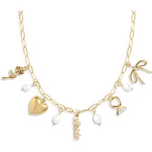 xo, Fetti Gold Bride Charm Necklace | Pearl Bachelorette Accessory, Rhinestone Bridal Jewelry, Bach Party Decorations, Bridesmaid Gift, Wedding Chain Choker