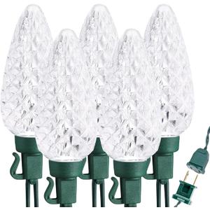 Brizled C9 Christmas Lights Cool White 16FT 25 LED 120V UL Certified Faceted Outdoor Christmas String Lights Connectable Xmas Tree Light for Tree, Holiday, House, Roof Decor