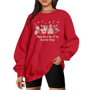 MYHALF Christmas Sweatshirt Women Xmas Shirts: Oversized Merry Christmas Crewneck Sweater Funny Magical Snowman Graphic Tops Red XL