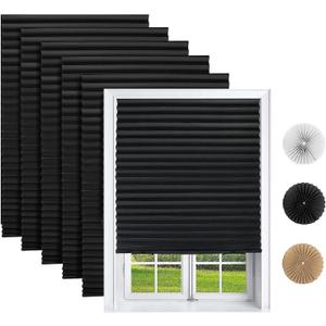 Changshade 6 Pack Temporary Shades, Pleated Paper Blinds for Indoor Windows Cut to Size Adhesive Paper Shades No Tools No Drilling for Office, Bedroom, Living Room, 36" W x 72" H, Black