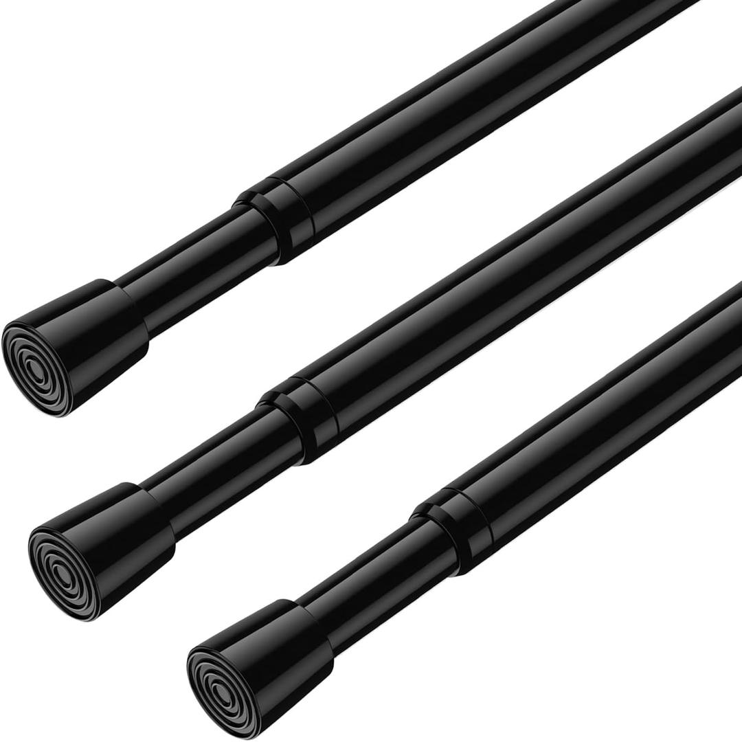AIZESI Black Spring Tension Rods Adjustable 26 to 39 Tension Curtain Rod Small Tension Rod No Drilling Expandable Spring Loaded Curtain Tension Rod, Suitable for Doors and Windows 26 to 36 inch (3Pcs)