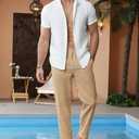 Beotyshow Mens Linen Pants Casual Elastic Waist Trousers Summer Beach Lightweight Pants (Beige, L)
