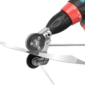Upgraded Electric Drill Plate Cutter - Efficiently Shears Flat Sheet Metal, Metal Cutting Attachment with Adapter - Cuts 20-30GA Sizes Of Iron, Steel, Tin, Aluminum, And Cardboard Up To 3MM