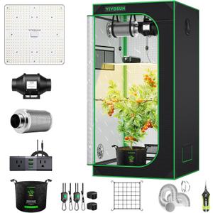 VIVOSUN Grow Tent Kit, 2.7 2.7ft Complete Grow System, WiFi-Controlled Grow System with Full Spectrum LED Grow Light, Automatic Ventilation, GrowHub Outlet A22 with Temperature and Humidity Sensor, Size: 32"x32"x63"