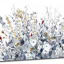 Flowers Canvas Wall Art for Living Room Wall Decor Indigo Floral Canvas Painting Watercolor Plants Pictures Vintage Botanical Flower Canvas Artwork for Bedroom Office Home Wall Decorations 20" X 40"