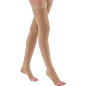 JOBST Relief 30-40mmHg Compression Stockings Thigh High Silicone Band Open Toe, Beige, Medium Petite