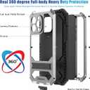 Compatible with iPhone 14 Pro Max IP68 Waterproof Case Military Metal Stand Case with Screen Protector Slim Full Cover Rugged Durable Shockproof Dustproof Anti-Scratch Sturdy Durable (Sliver)