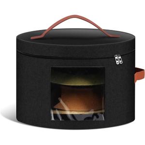 Samplife Hat Box,Hat Storage Box,Stackable Round Brim Hats Organizer Bag Container for Closet,Travel Hat Boxes for Women, Cowboy Hat Organizer, FoldableTravel Cap Boxes (02-Black, 16.5" D x 10.5" H)