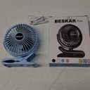 BESKAR Portable Clip on Fan Rechargeable, 4 Speeds Small Battery Operated Fan, USB Desk Fan with Strong Airflow, Sturdy Clamp for Golf Cart Office Outdoor Travel Camping