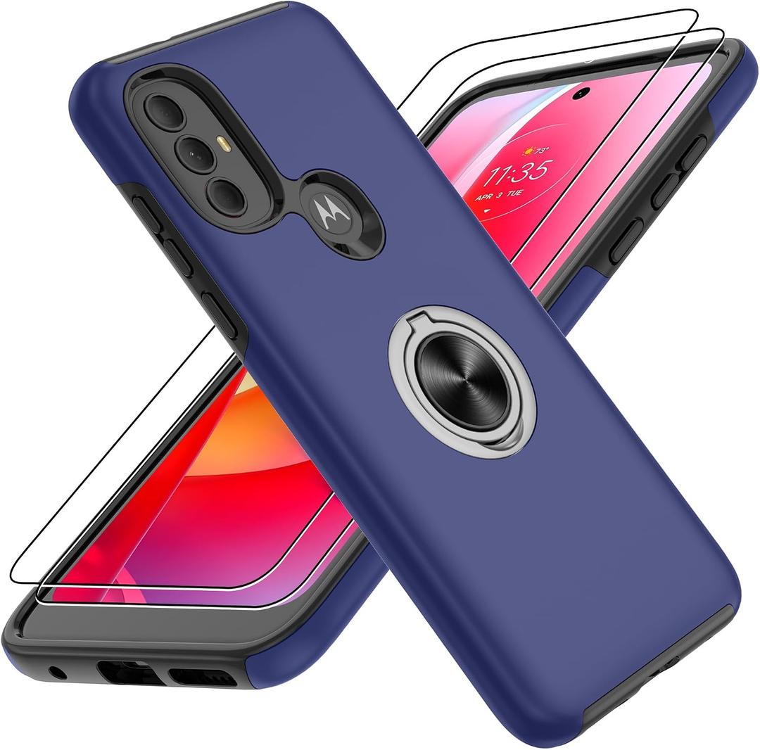 Gritup for Moto G Play 2023 Case with HD Screen Protector×2,Shockproof Phone Case with 360° Magnetic Ring Holder Kickstand Phone Case for Moto G Play 2023,Blue