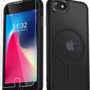 for iPhone SE Case 2022(3rd)/2020(2nd), iPhone 8/7 Case, with 1 Screen Protector, Matte Magnetic Slim Phone Cover, Support for Magsafe, Shockproof Protection Translucent Frosted Back,Black