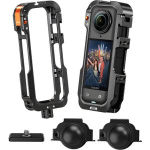 AMAZEAR Metal Protective Case for Insta360 X5 Accessories, Insta 360 X5 Multifunction Utility Frame Aluminum Cage with Quick-Release Base Plate, Various Expansion Mounts