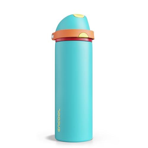 Insulated Water Bottle with Straw - Encool Stainless Steel Water Bottle with Push Button Lid, Leak-Proof & BPA-Free, Keeps Cold for 24 Hours for Sports, Travel, Gym (24 oz, Cerulean Blue)