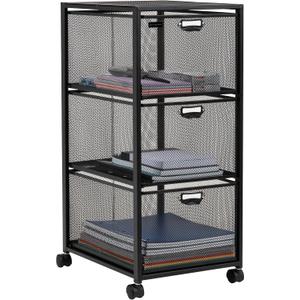 Mind Reader Office Storage Organizer with Mesh Drawers Label Holders and Optional Wheels, Metal Mesh, Black