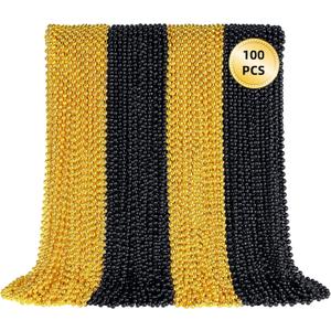 SHAOQINLIN 100 PCS Gold Black New Year Necklaces, 33'' Happy New Year Eve Necklaces Accessories, 2026 New Year Party Beads for New Year's Day, Halloween, Christmas, Carnival Party Favors