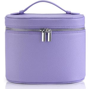 Makeup Bag Vanity Case Cosmetic Bag with Removable Divider Travel Toiletry Bag for Women Portable Make up Box Organizer, Purple