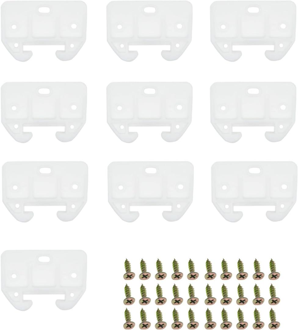 10 Pcs Plastic Rear Drawer Guides Drawer Track Rail Guide Brackets with Screws for Dresser Cabinet, Hutches, Drawer Systems, Furniture and Wardrobe, White(59x41.5x7.5mm)