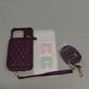 MONASAY Zipper Wallet Case Fit for iPhone 14 Pro, 6.1in [Glass Screen Protector ] [RFID Blocking] Flip Leather Handbag Phone Cover with Card Holder, Detachable Crossbody Lanyard Strap, Purple
