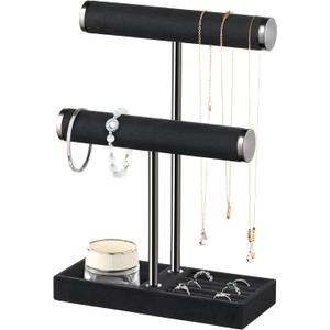 2 Tier Bracelet Holder Display - Detachable T Bar Black Velvet Bracelet Holder, Jewelry Holder Organizer for Bracelet, Necklace, Earrings, Rings