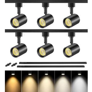 VANoopee 5-Color 6-Light LED Track Lighting Kit with 6.6FT H Type Track Lighting Rail, LED Track Light Heads Dimmable Modern Kitchen Track Lighting Fixtures Ceiling Spotlight, CRI90+ 10W 800lm Black