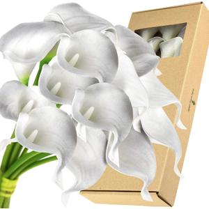 FiveSeasonStuff Real Touch Calla Lily Artificial Flowers Wedding Bridal Bouquet | Floral Arrangements | 15 Calla Lilies (Pearl Gray)