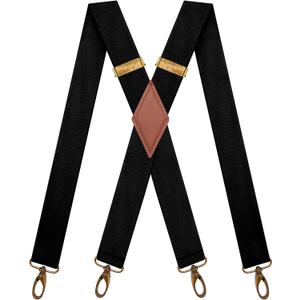 Vintage Suspenders for Men Heavy Duty 4 Snap Hooks for Belt Loops Adjustable X Back (One Size)