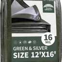 RAINDEWAY 12x16 Feet Tarps Heavy Duty Waterproof,16 Mil Heavy Duty Poly Tarp,UV Resistant,Tear Resistant Outdoor Multipurpose Tarp with Grommets and Reinforced Reinforced Edges,Green/Silver
