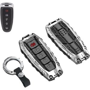 Heavy Key Fob Cover Case Protector for Ford, Keychain, Accessories for Ford C-Max Edge Escape Expedition Explorer Flex Focus Taurus Lincoln MKS MKT MKX Navigator (Model-C Silver)