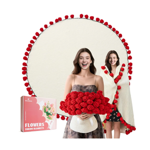 Flower Bouquet Blanket, Gifts for Mom Daughter Grandkids Her Wife Girlfriend, Completed Crochet Flower Blanket,Soft Knitted Throw Blankets,Housewarming Gifts for Birthday Anniversary (Red Roses)