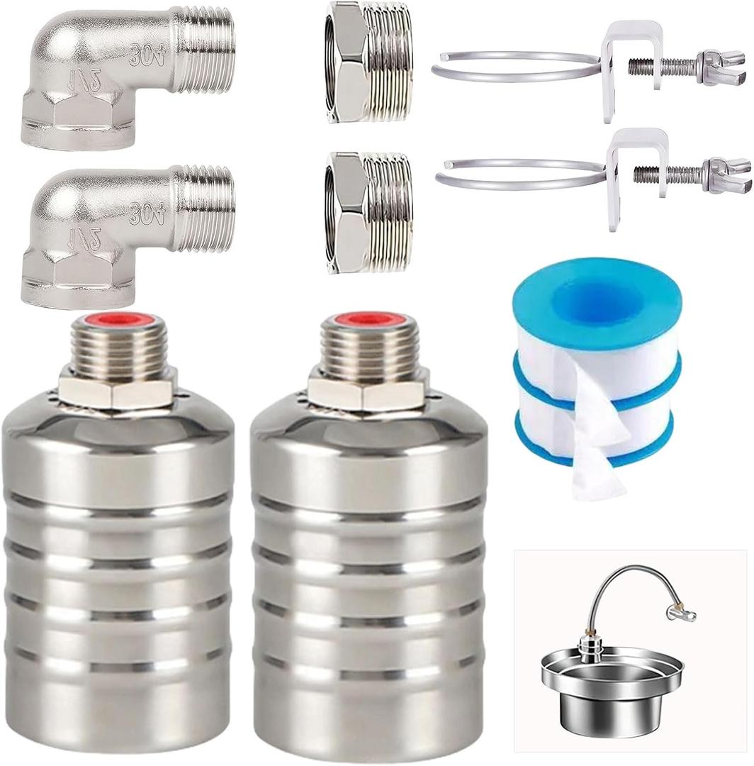 Float Valve1/2" 3/4" Auto Shut Off Mini Float Valve,304 Stainless Steel Auto Water Level Control Valve for Water Tank,Pool,Water Tank, Livestock Troughs 2pcs