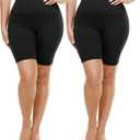 TNNZEET 2 Pack Plus Size Biker Shorts for Women - 8" Black High Waisted Tummy Control Spandex Workout Shorts (Black, XXXL)