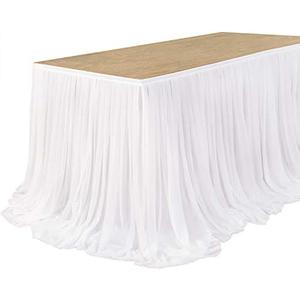 Ling's Moment 14FT White Chiffon Table Skirt Recycle Use Extra Long Sheer Tablecloth for Backyard Wedding Reception Decorations Birthday Party Cake Dessert Decor