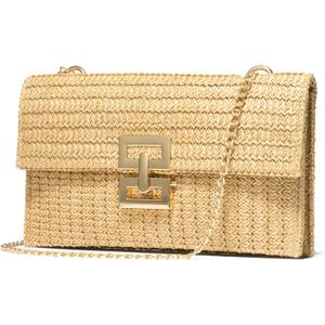 SWEETV CHUNLI Straw Purse Woven Beach Bag Summer Clutch Purse Boho Crossbody Bags for Women Small Raffia Shoulder Bag (Khaki)