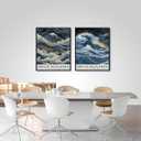 2Pcs Mount Fuji Blue Gold Wall Art Kanagawa Giant Wave Canvas Prints Japanese Fuji Painting Japanese Landscape Wall Decor Modern Japandi Style Posters Picture for Living Room, Bedroom Unframed