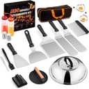18Pcs Griddle Accessories Kit (with Basting Cover), Joyfair Stainless Steel Flat Top Grilling Spatula Accessory Tools Set with Melting Dome Burger Press, for Outdoor BBQ Teppanyaki Hibachi Cooking