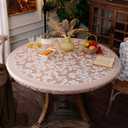 Round Fitted Tablecloth with Elastic Farmhouse Waterproof Oli Proof Table Cover Rustic Wipeable Vinyl Table Protector for Home Picnic Outdoor (Scroll Grass, 36"-45" Round Tight Fit)