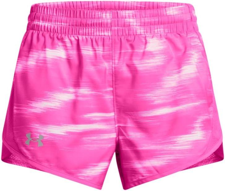 Under Armour Girls' Fly by Printed Shorts, (654) Rebel Pink/ Rebel Pink/ Reflective, X-Large
