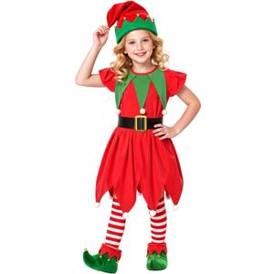 Elf Costume for Girls Kids Elf Dress Christmas Outfit (3-5T)