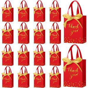 Kolldenn 36 Pack Small Thank You Gift Bags with Handles 5.9 x 4.3 x 2.4 Inches Wedding Favor Bags with Bow Ribbon Graduation Candy Goodie Gift Bag Bulk for Wedding Birthday Bridal Shower(Red)