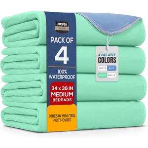 Utopia Bedding Washable Pee Pads for Dogs 34" x 36" (Pack of 4), Waterproof Incontinence Bed Pads for Adults, Elderly and Kids, Heavy Absorbency Pet Training Pads for Sofa and Couch (Green, Blue)