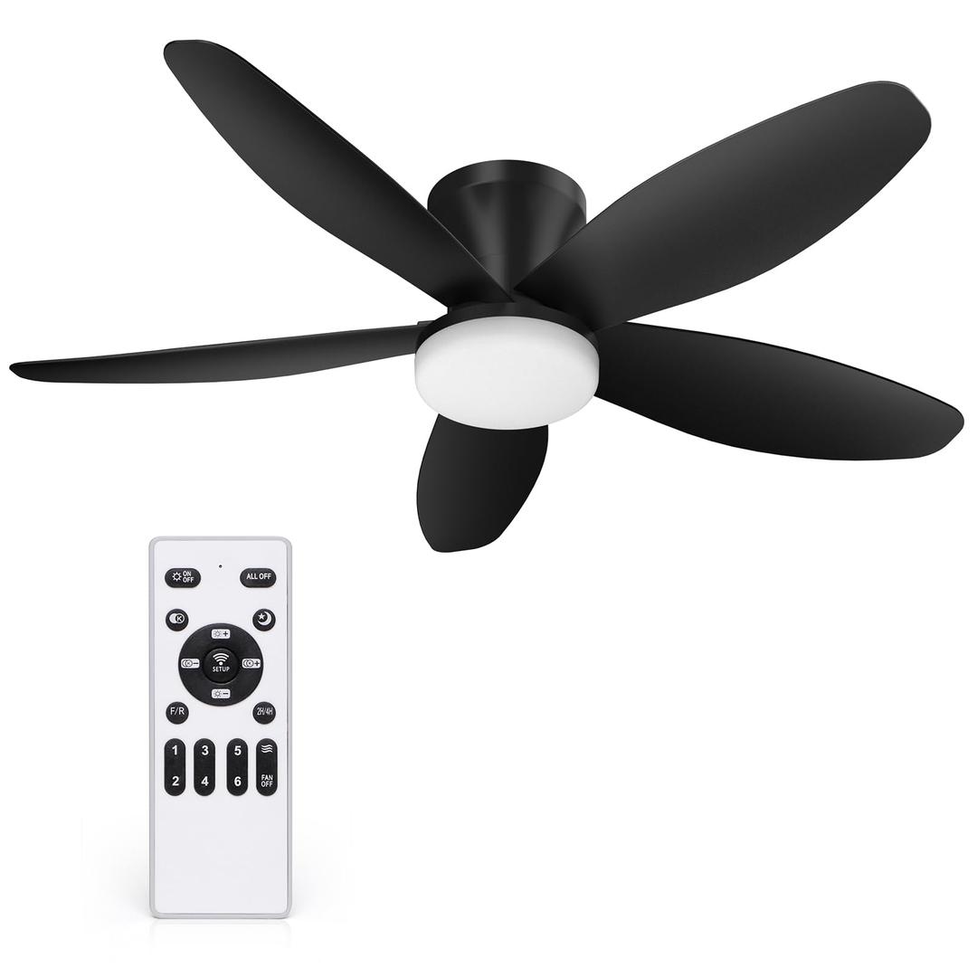 Orabriz 42 Inch Ceiling Fan with Lights and Remote Control, Quiet Modern Low Profile Fan Light with 6 Speeds, Dimmable LED, Reversible Blades for Bedroom Living Room Indoor/Outdoor, Black